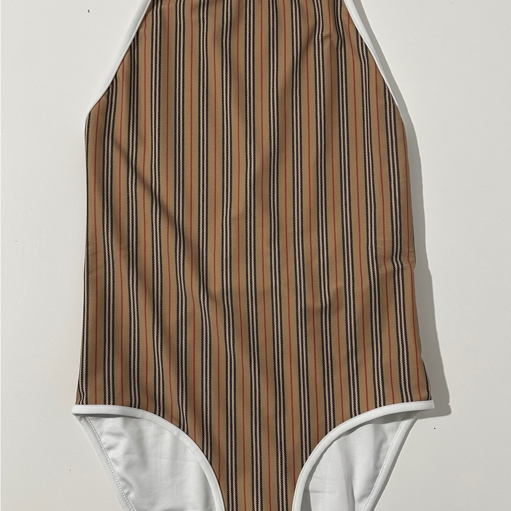 Burberry Brown and White Swim Trunks